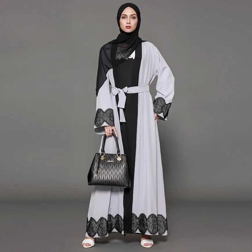 

S-5XL fashion Adult Casual lace Robe Musulmane Turkish Dubai Fashion Abaya Muslim Dress lace Robes Arab Worship Service Wj1471