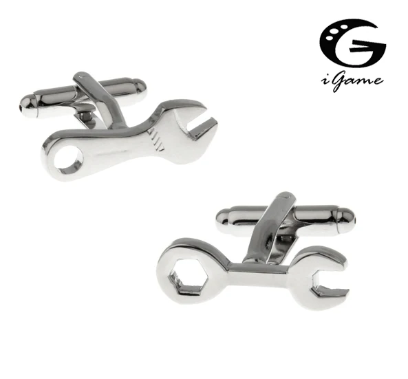 iGame Men Gift Wrench Cuff Links Silver Color Copper Material Novelty Spanner Tool Design Cufflinks Wholesale & Retail