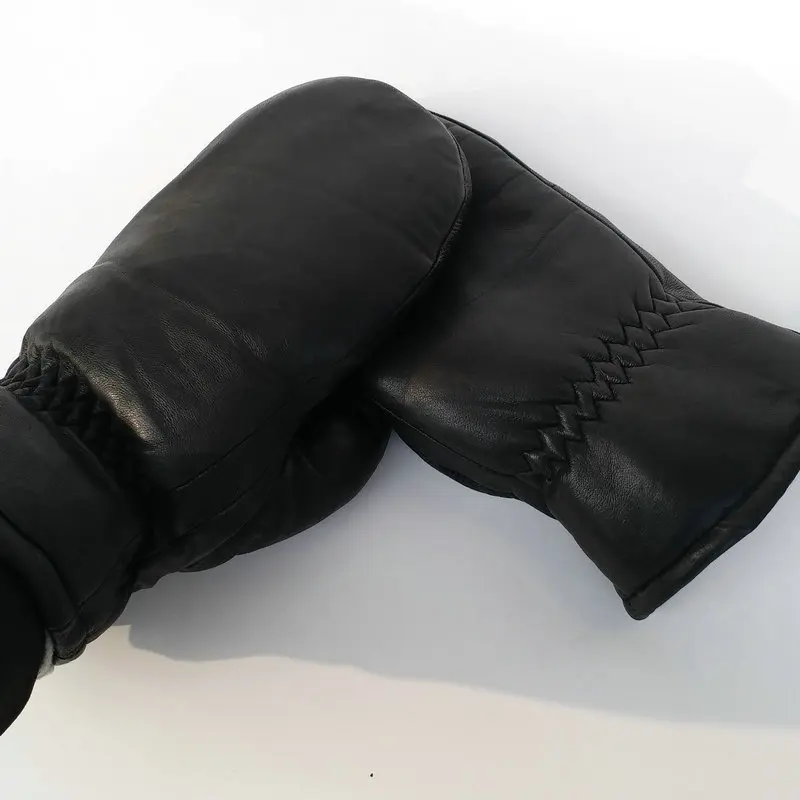 Guantes para hombre de cuero abrigados al aire libre en invierno doble capa de piel de oveja a prueba de viento impermeable grueso para resistir