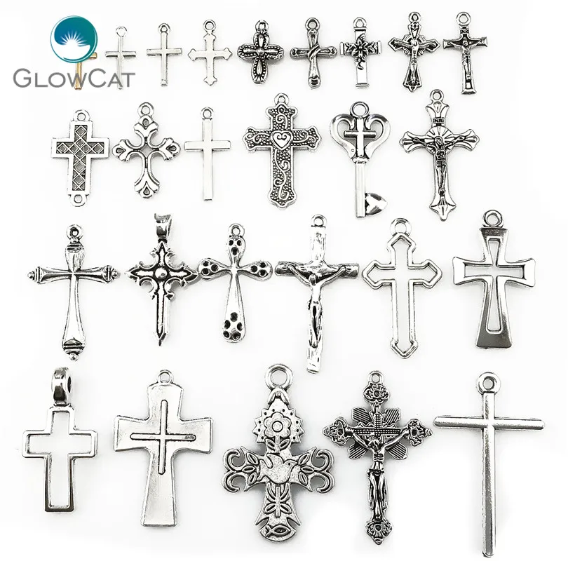 MIX 26pcs Cross Charm Vintage Zinc Alloy Crosses Pendant Religious Faith Charms Jewelry Findings Making Cruces Bisuteria