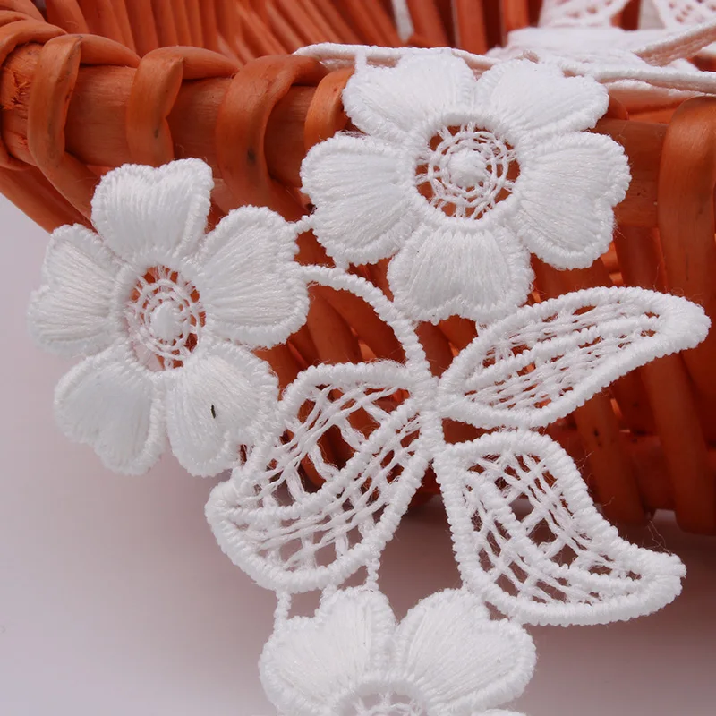 2Yards White Flower Lace Trims 7cm Width cotton lace Ribbon Handmade Dress lace Sewing Clothes Accessories