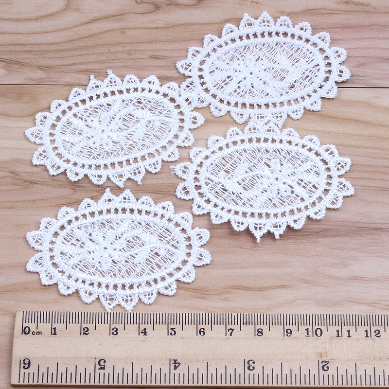 30pcs/lot Sew On White Guipure Lace Fabric Oval Flower Applique Trims for Garment Accessories Decoration DIY Patchwork Craft