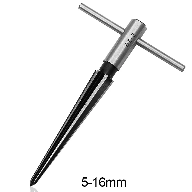 

5-16mm Bridge Pin Hole Hand Held Reamer T Handle Tapered 6 Flute Chamfer Reaming Woodworker Cutting Tool Core Drill Bit