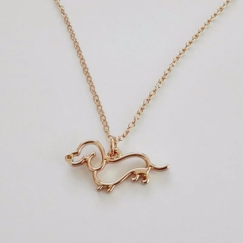 Hot Selling New Cute Little Puppy Dog Pendant Necklaces Wonen's Metal Alloy Dachshund Necklaces Drop Shipping