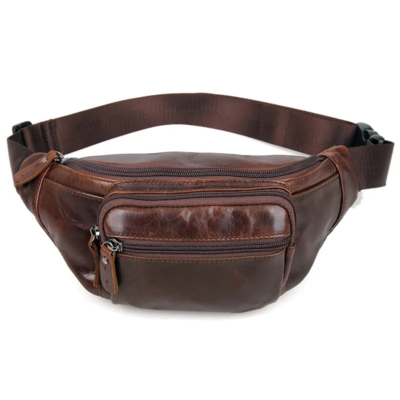 

Nesitu High Quality Vintage Brown 100% Guarantee Top Grain Genuine Leather Men Waist Bag Women Male Purse M7218