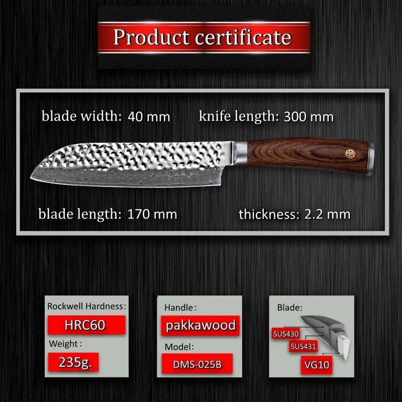 Grandsharp 6.7''Professional Damascus Kitchen Knife 67 Layers AUS-10 Santoku Knife Japanese Steel Chef's Cooking Knives with Box