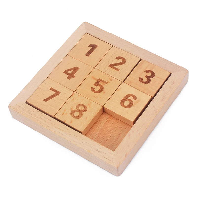 Eight Sliding Tiles IQ Game Toys 8 Puzzle Math Wooden Brain Teaser Puzzle Numbers 1-8 Number Baffling Game for Adults & Children