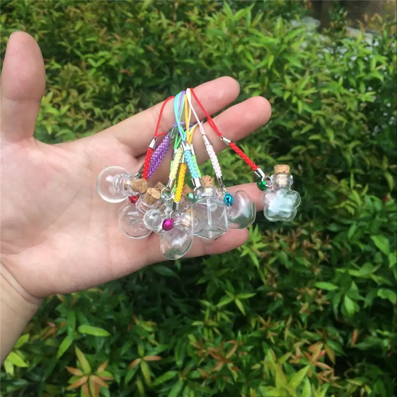 Mini Glass Bottles Pendants with Chain Small Wishing Bottles Glass Vial Arts Jars For Key Bracelets Gift Bottles Mixed 10 Shapes