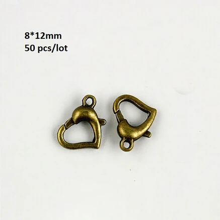 Новинка 2015, 5 различных размеров, бронзовые застежки в форме сердца, застежка для украшений, застежка для крючков