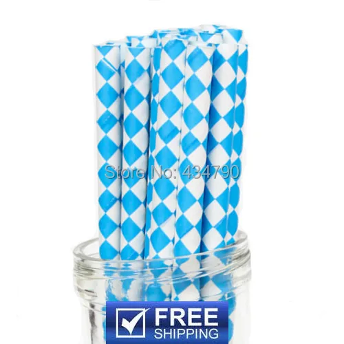 200 Pcs Royal Blue Harlequin Diamond Paper Straws,Wedding or Bridal Shower Decor Cake Pop Sticks,Party Supplies Decorations