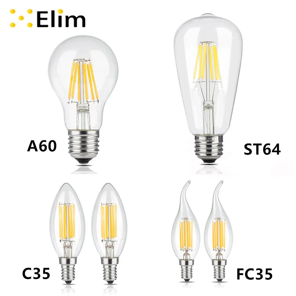 

Led Filament Bulb A60 ST64 C35 FC35 E27 E14 Candle Light Chandelier 2W 4W 6W 8W 220V Spotlight Led bulb Light Chandlier Lamp