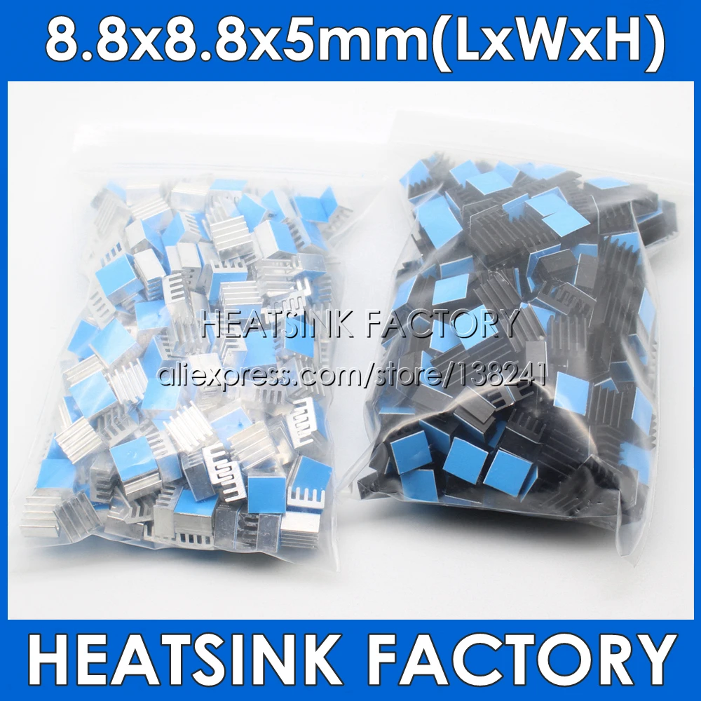 

HEATSINK FACTORY 50pcs Aluminum 8.8x8.8x5mm Chip Radiator Cooler w/ Thermal Double Sided Adhesive Tape for IC, 3D Printer A4988