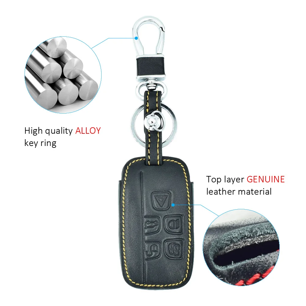 Leder Auto Schlüssel Abdeckung Fernbedienung Fobs Schutz Fall Zubehör Für Land Rover LR4 Discovery LR2 Range Rover Sport Evoq Vogue Jaguar – Detail 3