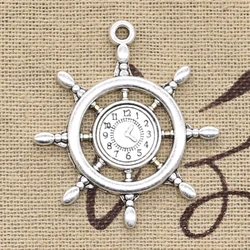 3pcs Charms Rudder Helm Anchor Ship Clock 40x35mm Antique Silver Color Pendants Making DIY Handmade Tibetan Finding Jewelry