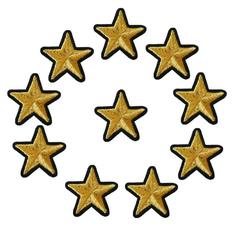 10PCS Gold Stars Embroidered Patches Sew Iron On Badges For Dress Bag Jeans Hat T Shirt DIY Appliques Craft Decoration