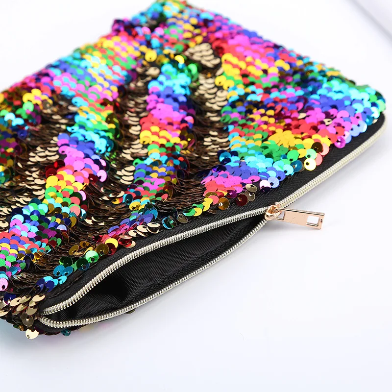 Women Fashion Handbags Mermaid Sequin Makeup Bag Reversible Double Color Glitter Cosmetic Bag Lazy Makeup Zipper Pouch Wholesale