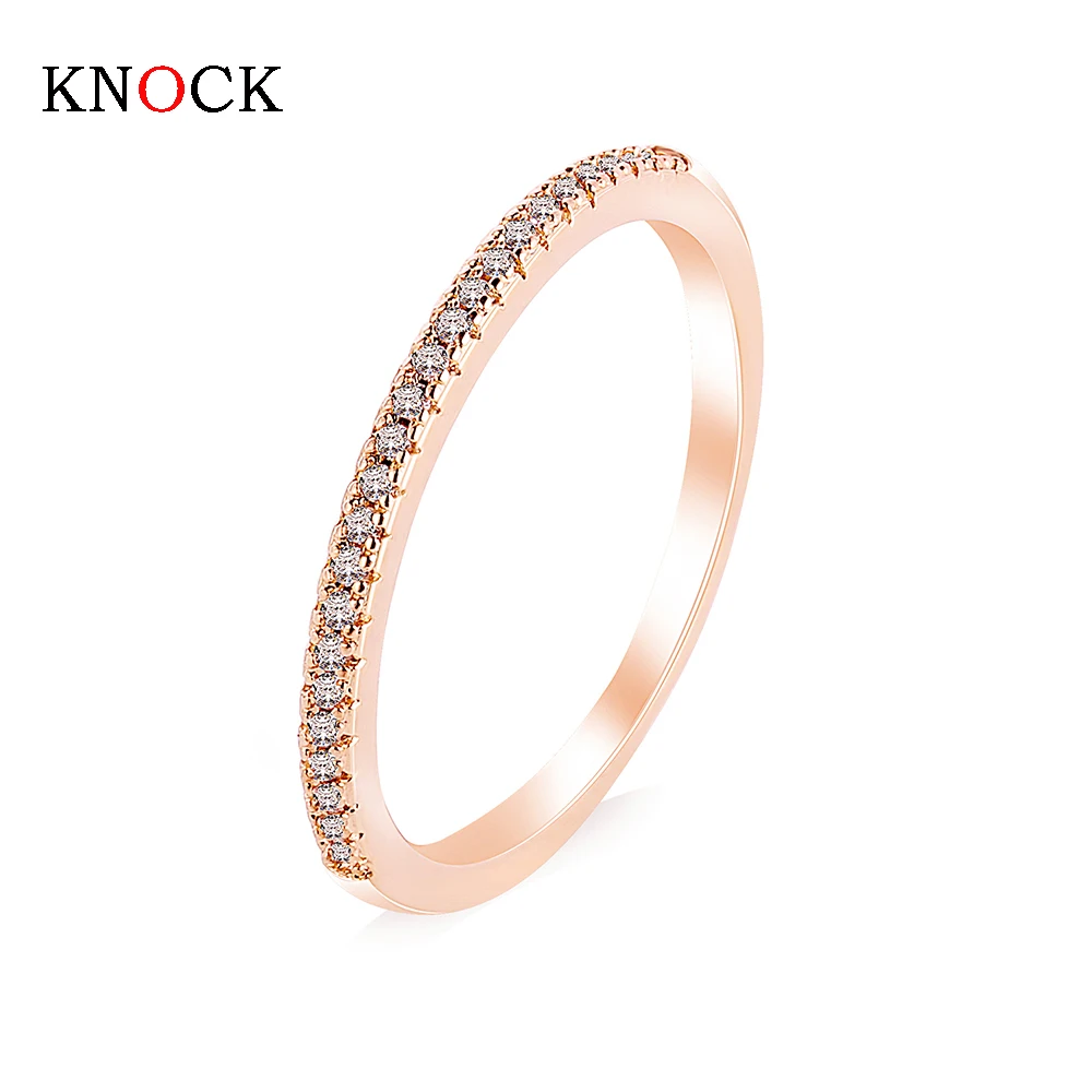 KNOCK Top Quality Gold Concise Classical CZ Wedding Ring Rose Gold Color Austrian Crystals Wholesale