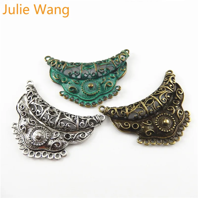 Julie Wang 3PCS Antique Bronze Green Silver Color Alloy Charms Connector Pendant Bracelet Necklace Jewelry Accessories Making