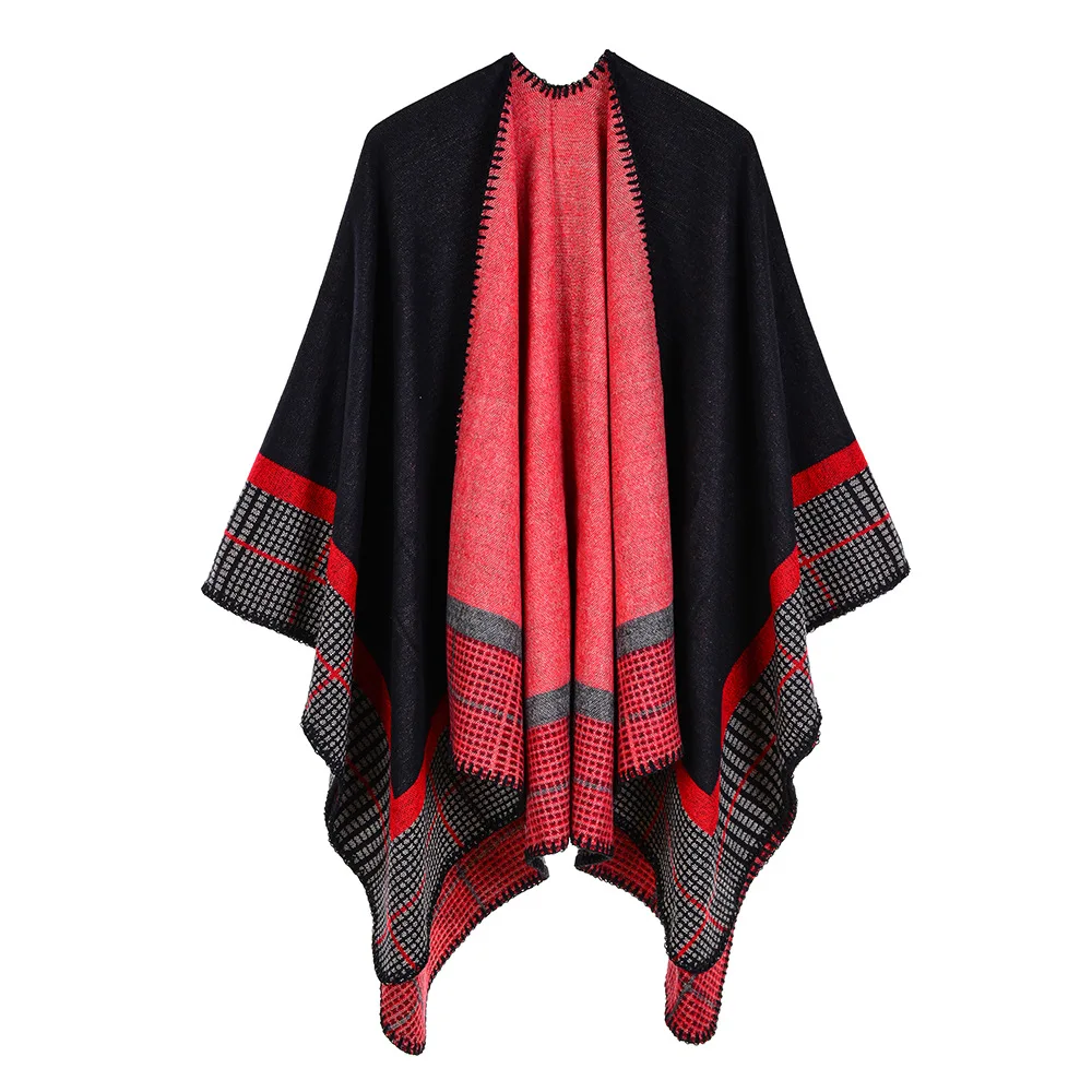 

Women's Stripe Ponchos Cashmere Acrylic Thermal Female Capes Insulation Air Conditioning Shawls Sunshade Cloaks