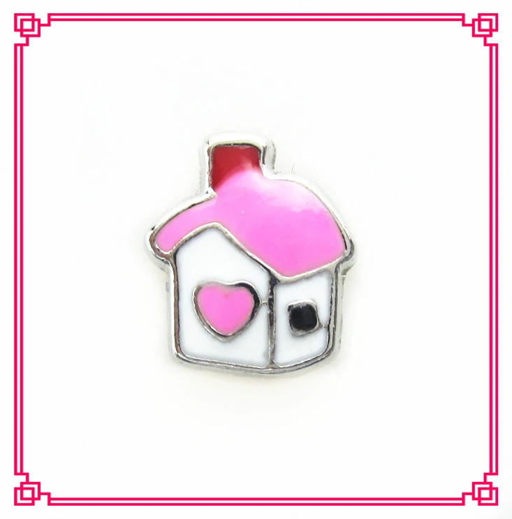 New Designs 20PCS Pink Lovely House Floating Charms Living Glass Memory Lockets DIY Jewelry