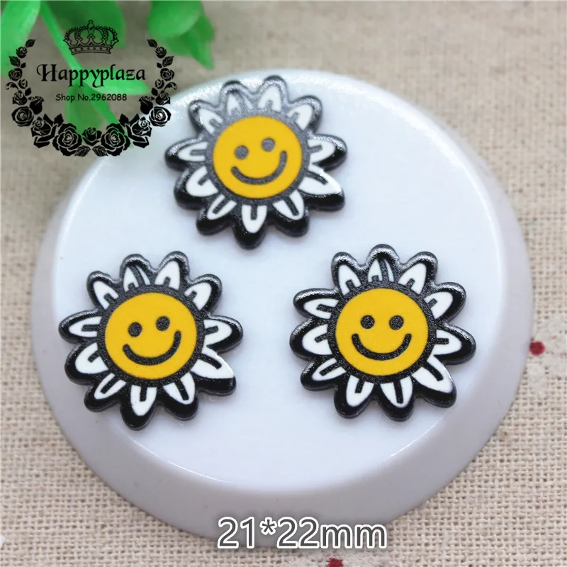 22mm/33mm Resin Planar Cute Smile Sunflower Decoration Charm Craft DIY Hair Ornament Craft Accessories