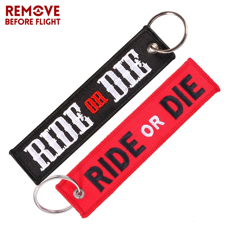 

1 PC RED and 1 PC BLACK RIDE OR DIE Keychain Jewelry Embroidery Key Tag Aviation Gift llavero Keyring for Car Fashion Key Holder
