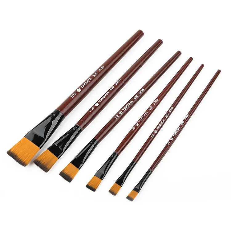 6Pcs Nylon Hair Wooden Handle Different Size Watercolor Acrylic Oil Paint Brush Set For Drawing Painting Art Supplies