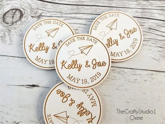 Wedding save the date magnets, wood magnet save the date, paper plane with love heart