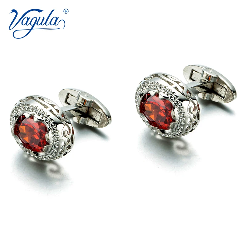 

VAGULA Gemelos Classic Silver-color Red Rhineston Copper Cufflink Wedding Suit Shirt Buttons Cuff links 398