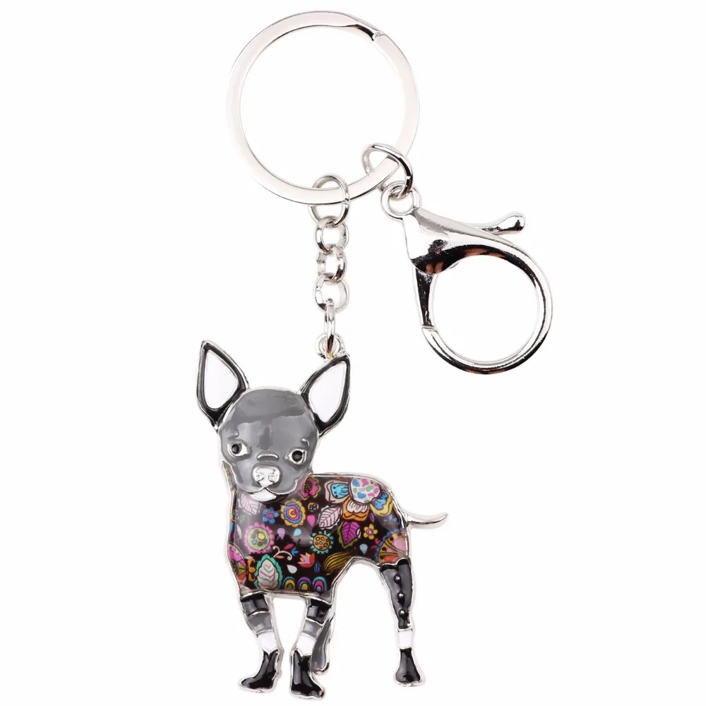 Bonsny Enamel Alloy Cute Chihuahuas Dog Key Chain Keychains Ring Gift For Women Girls Bag Car Pendant Fashion Animal Jewelry New