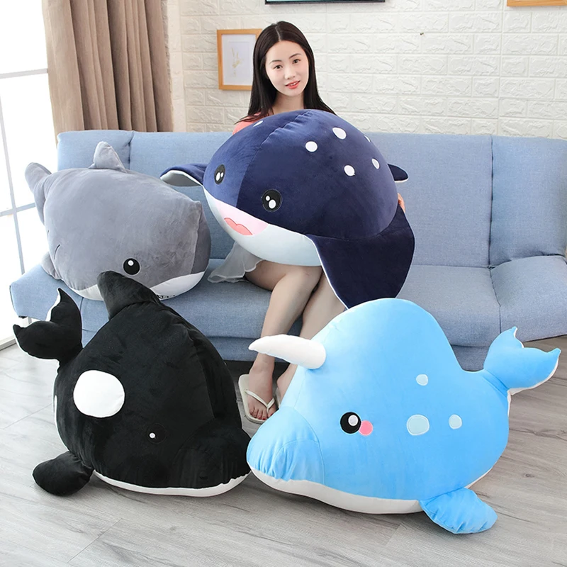 35-70cm Cartoon Marine life Cute Unicorn Whale Shark Devil Rays Fish Plush Toy Soft Stuffed Kawaii Killer Whale Pillow Cushion