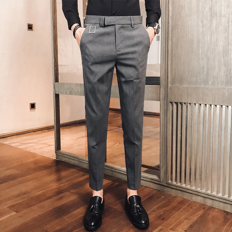 Office Pants Mens Grey Calcas Masculina Social Pantalones Vestir Black Suit Pants Men Slim Trousers Formal Business Fashion 2019