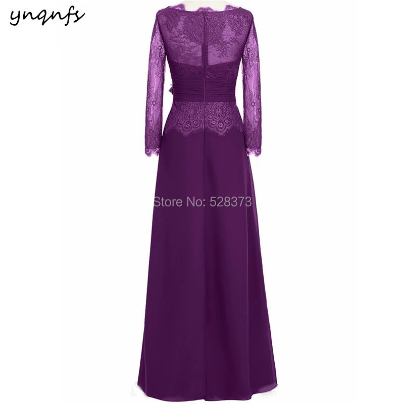 YNQNFS MD182 Elegant Long Mother of the Bride/Groom Dresses Outfits Lace Long Sleeve Blue/Purple/Grape 2019