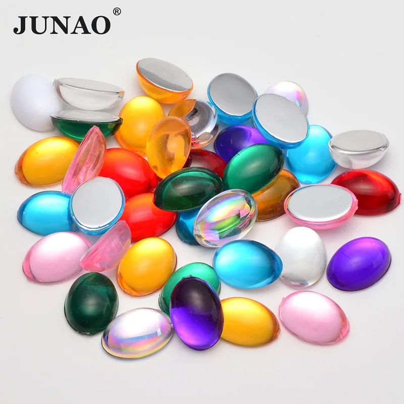 JUNAO 10x14mm 13x18mm Mix Color Cabochon Rhinestones Acrylic Flatback Gems Oval Crystals Beads Non Sewing Strass for DIY Crafts