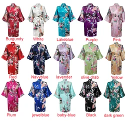 Hurtownie kwiat i paw szlafrok kimono kobiety satynowa miękka bielizna nocna seksowna Mini panna młoda druhna szata ślubna szlafrok imprezowy