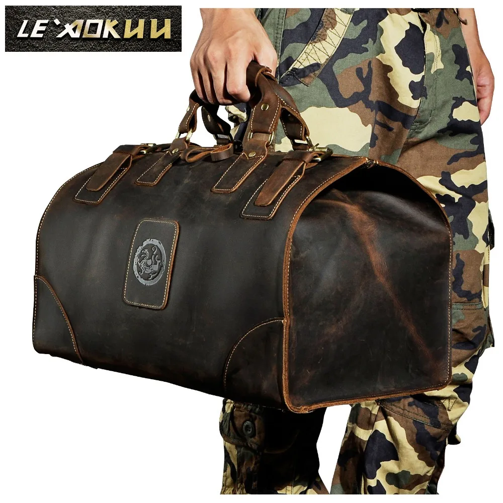 Sac de sport en cuir véritable pour homme, grande capacité, design vintage, mode masculine, sac à main de voyage, bagage, valise, fourre-tout, 8151-b