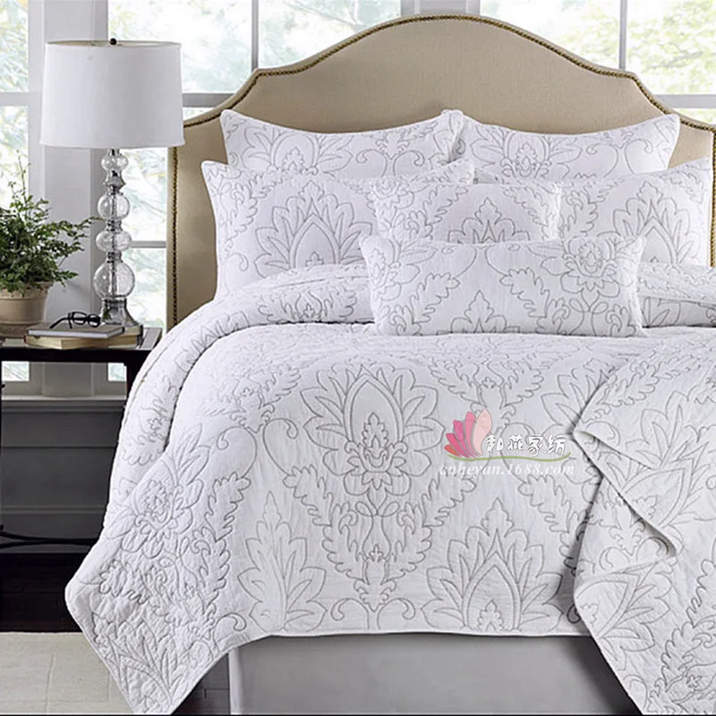 Warm Comfortable 3pcs  1* bedspread 2 *Pillowcases Simple Countryside Quilt Set Queen Quilted Bedspreads