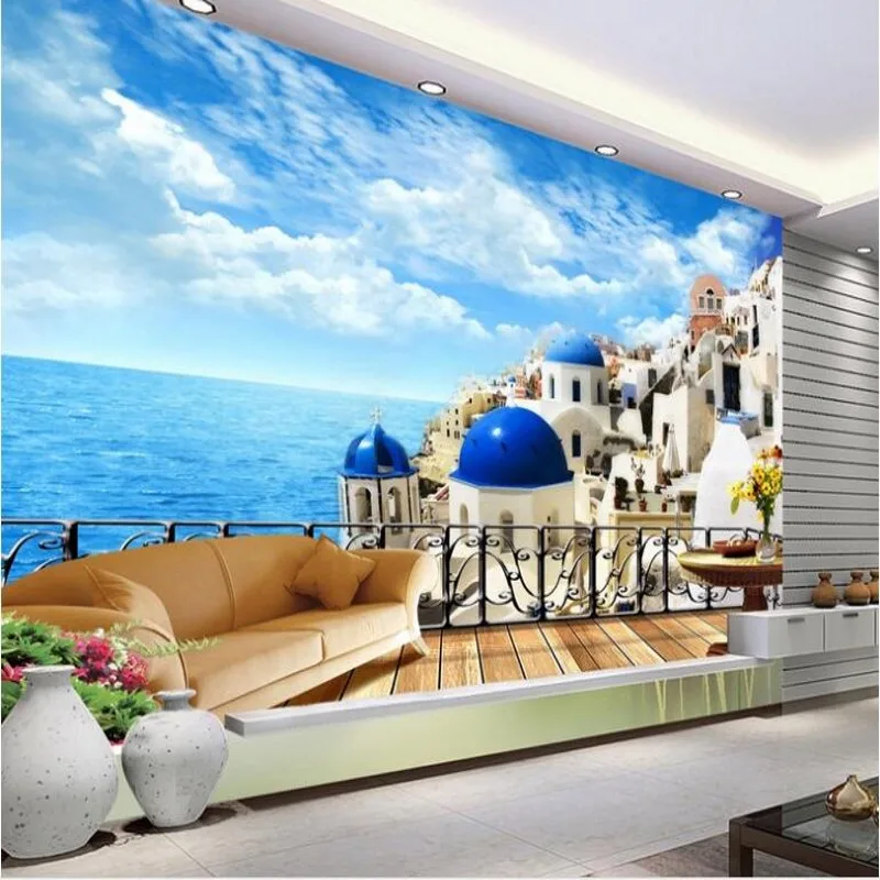 

wellyu Custom large fresco HD blue sky Aegean 3D TV background wall wallpaper papel de parede para quarto