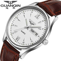 GUANQIN 30m Waterproof Quartz Watch Men Watches Brand Hardlex Luminous Leather Watch Fashion Luxury Analog Wristwatch