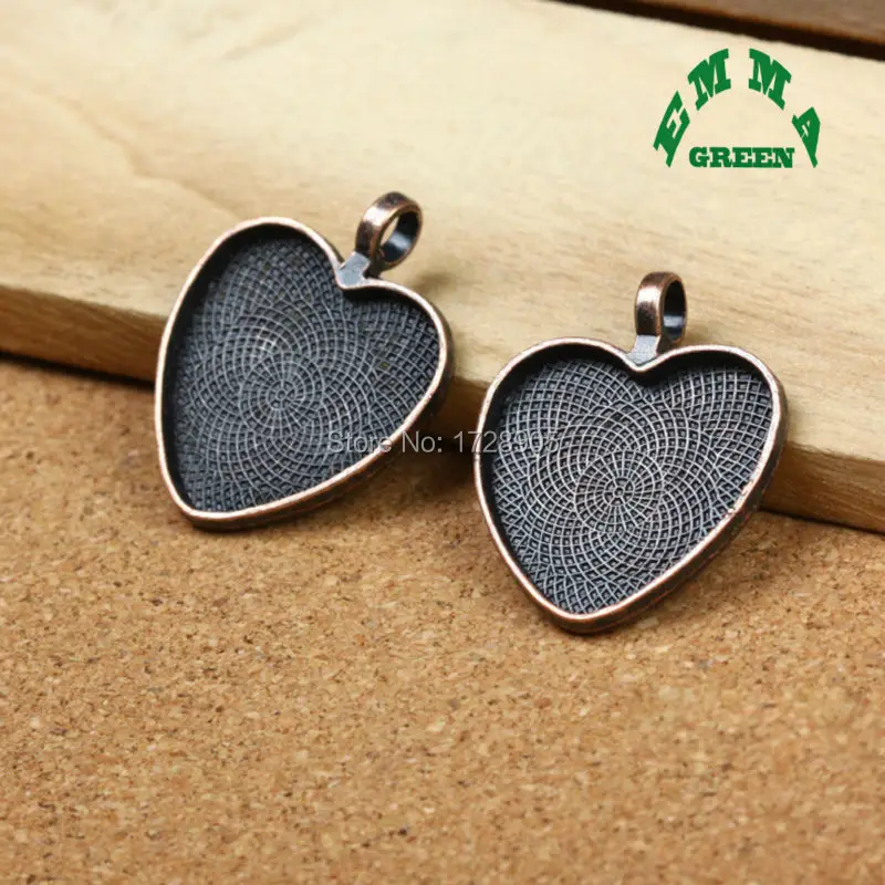 Blank Base Tray Bezel Setting Fashion Copper Plated Heart Cabochon Cameo Base Fit 25 mm Trays Bracelet 10pcs