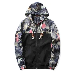 New 2024 Hooded Jacket Men Fashion Print Patchwork Slim Coat Mens Jackets for Young Peopole Casual Autumn Male Outerwear MY014