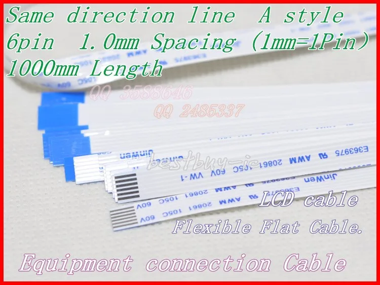 1.0mm Spacing +1000mm Length +6Pin A / same direction line Soft wire FFC Flexible Flat Cable. 6P*1.0A*1000MM