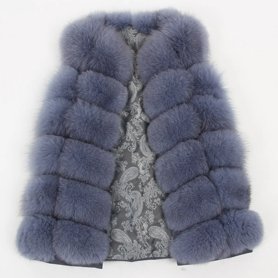 maomaokong Women's puls Size Grey Natural Fox Fur Vest Coat Fashion fur Grass Vest Jacket Park