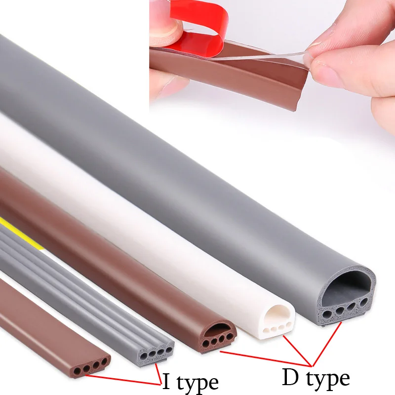 

6M/lot I-D Type Silicone Rubber Sealing Strip For Door / Window Sound Insulating Strip Self-adhesive Tape Window Insulation Seal