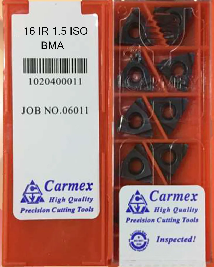 16IR AG60 0.5 0.75 0.8 1.0 1.25 1.5 1.75 2.0 2.5 3.0 3.5 ISO BMA Processing: stainless steel and steel Carmex thread insert