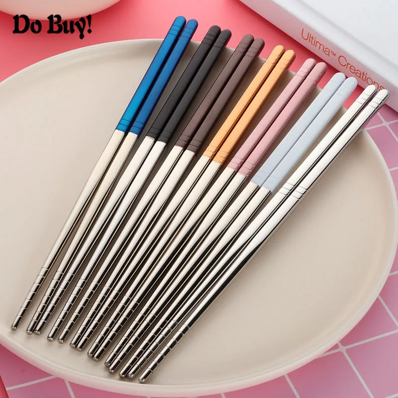 1 Pair Chinese Chopsticks Stainless Steel Chopsticks Steel Kitchen Tableware Sushi Reusable Chopsticks Dinnerware