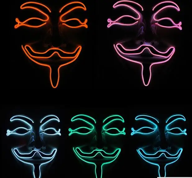 

Vendetta wire Mask Flashing Cosplay LED MASK Costume Anonymous Mask for Glowing dance Carnival Party Masks