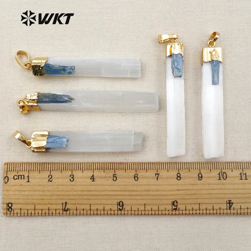 WT-P1310 Wholesale Fashion selenite with blue kyanite stone Pendant Classic rectangle Shape Pendant For Woman Jewelry making image 4