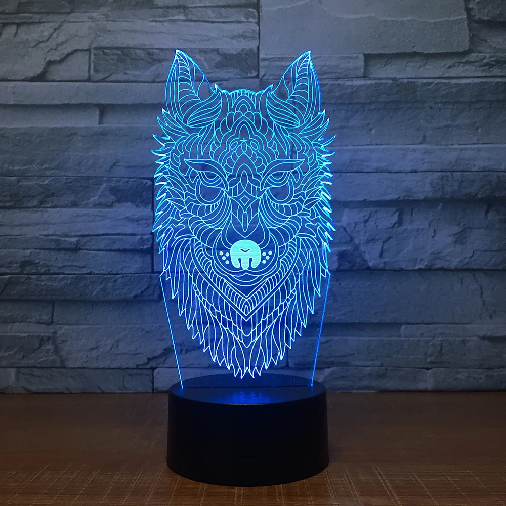 Wolf Head 3d Night Lights Colorful Automatic Led Lights Halloween Gift Wholesale Kids Lamp Usb Led 3d Light