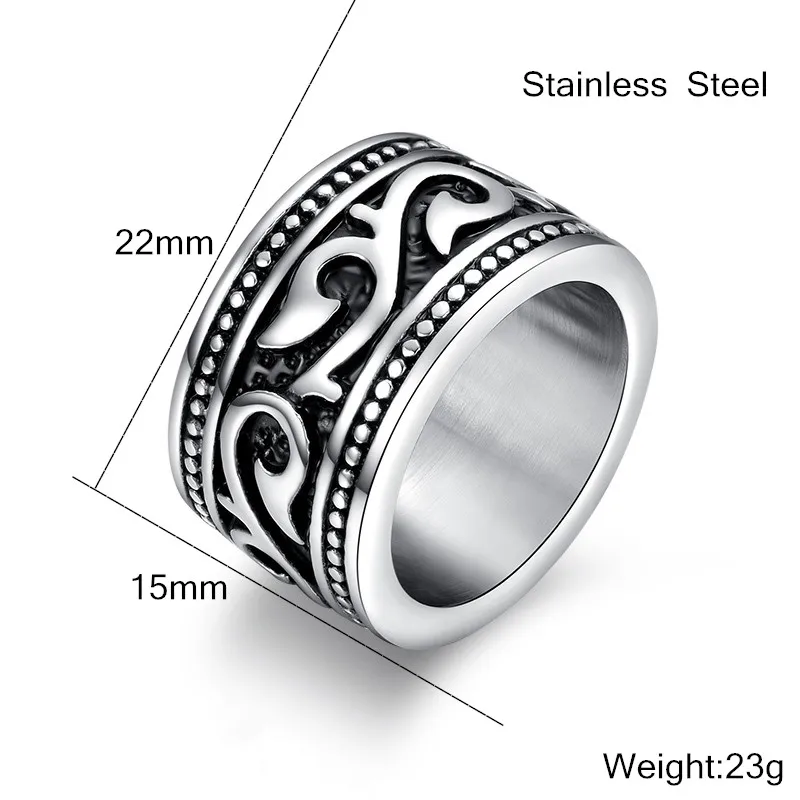 Vintage Decorative Pattern Ring Stainless Steel Rings Retro Gothic Male Jewelry 8-13